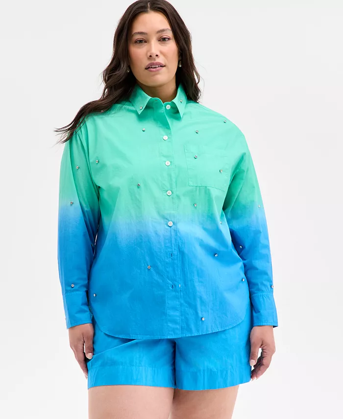 Модная блузка с омбре и стразами больших размеров On 34th, синий
Модная блузка с омбре и стразами больших размеров On 34th, синий