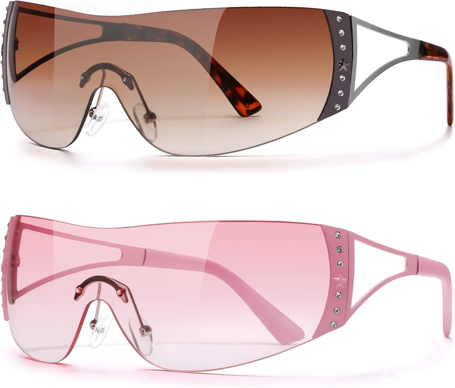 Солнцезащитные очки Y2K для женщин и мужчин, большие, обтекаемые, без оправы, футуристические солнцезащитные очки в стиле 2000-х, для рейв-вечеринок, стильные защитные очки DQbhzh, Gradient Brown, Pink
Солнцезащитные очки Y2K для женщин и мужчин, большие, обтекаемые, без оправы, футуристические солнцезащитные очки в стиле 2000-х, для рейв-вечеринок, стильные защитные очки DQbhzh, Gradient Brown, Pink