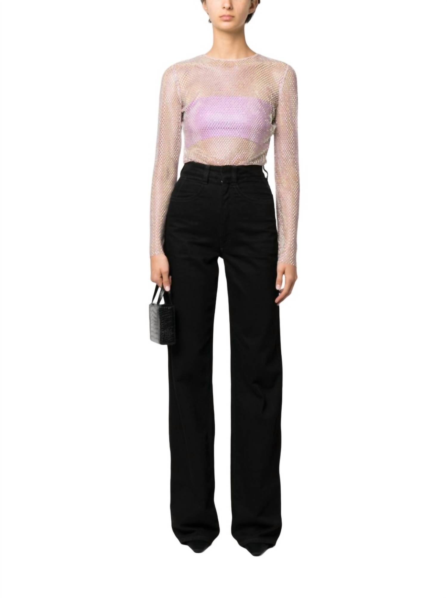 Топ из сетки с вышивкой стразами в сиренево-розовом цвете Giuseppe Di Morabito 
Топ из сетки с вышивкой стразами в сиренево-розовом цвете Giuseppe Di Morabito