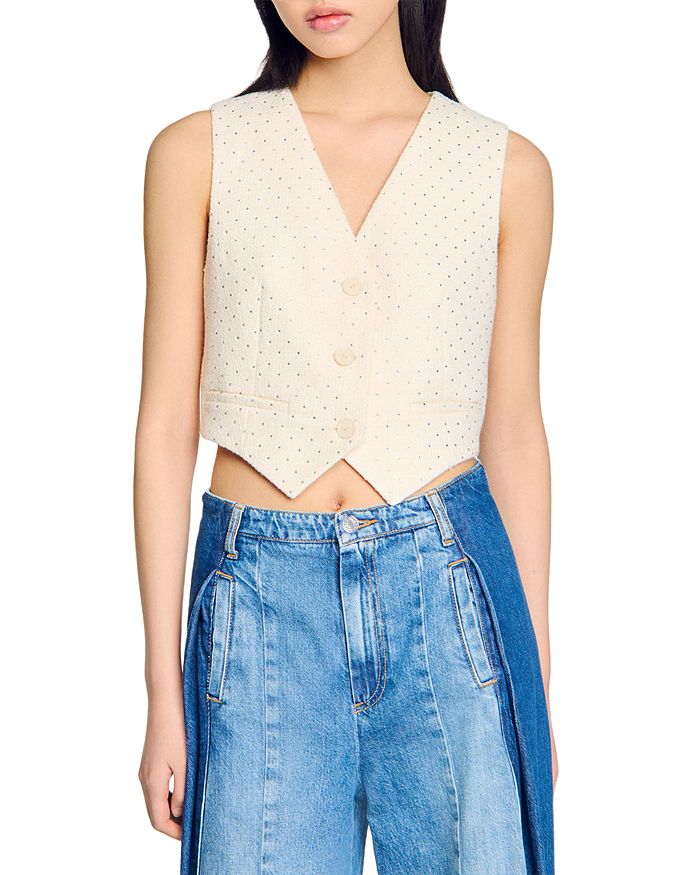 Твидовый пиджак со стразами Sandro, слоновая кость/кремовый
Твидовый пиджак со стразами Sandro, слоновая кость/кремовый