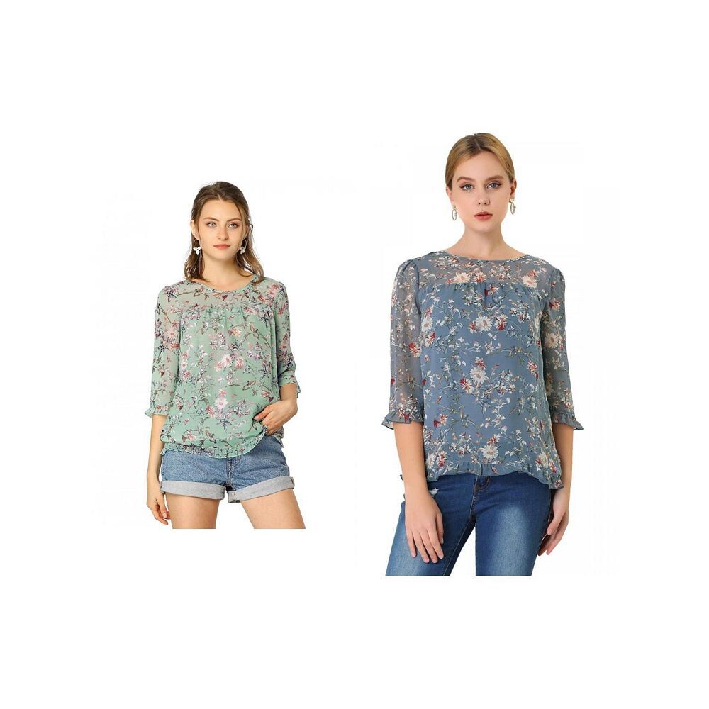 Комплект из 2 женских повседневных шифоновых блузок с рюшами и рукавами 3/4 с цветочным принтом ALLEGRA K, цвет Grey Blue And Green
Комплект из 2 женских повседневных шифоновых блузок с рюшами и рукавами 3/4 с цветочным принтом ALLEGRA K, цвет Grey Blue And Green