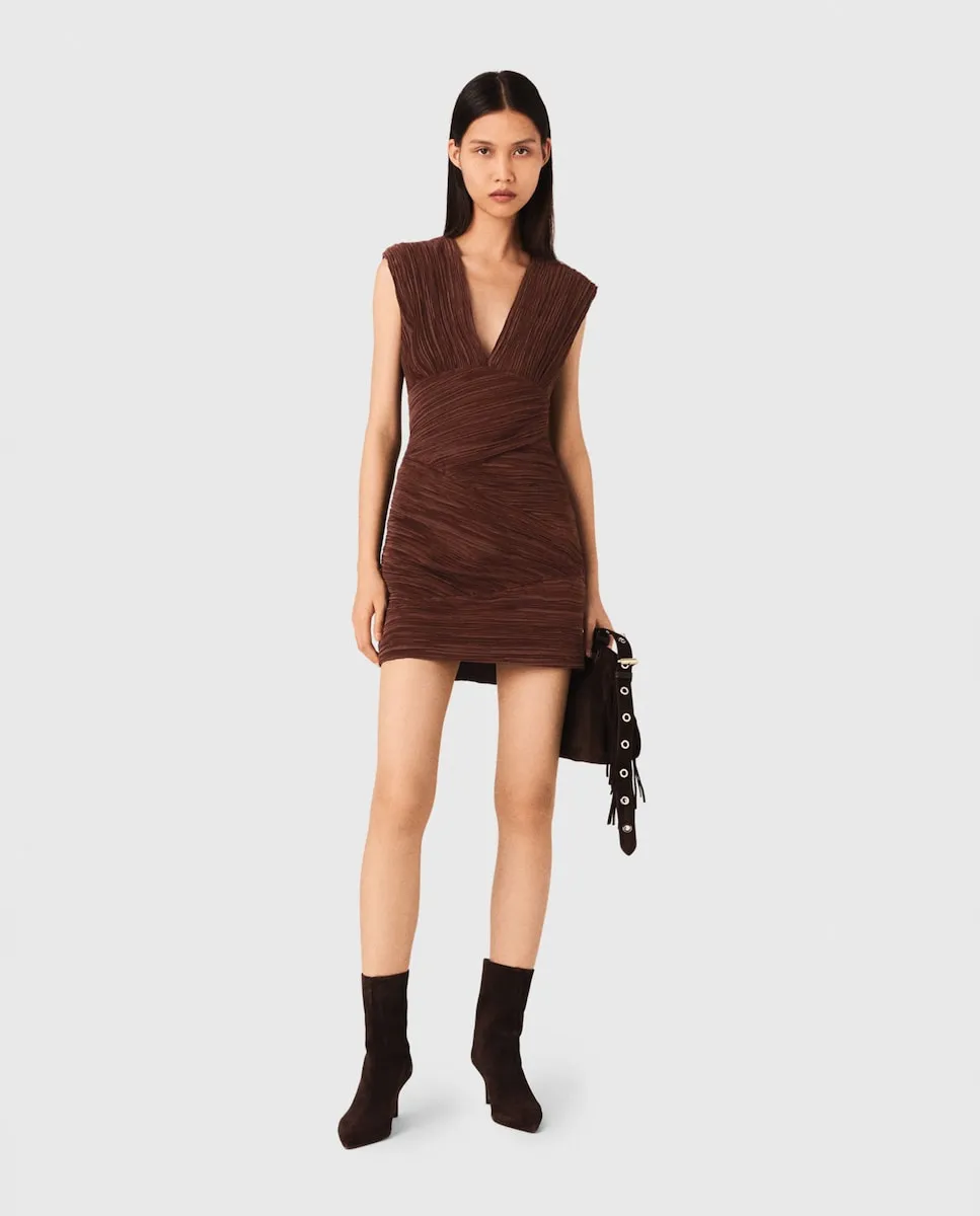 Плиссированное короткое платье Maje, коричневый
Плиссированное короткое платье Maje, коричневый
