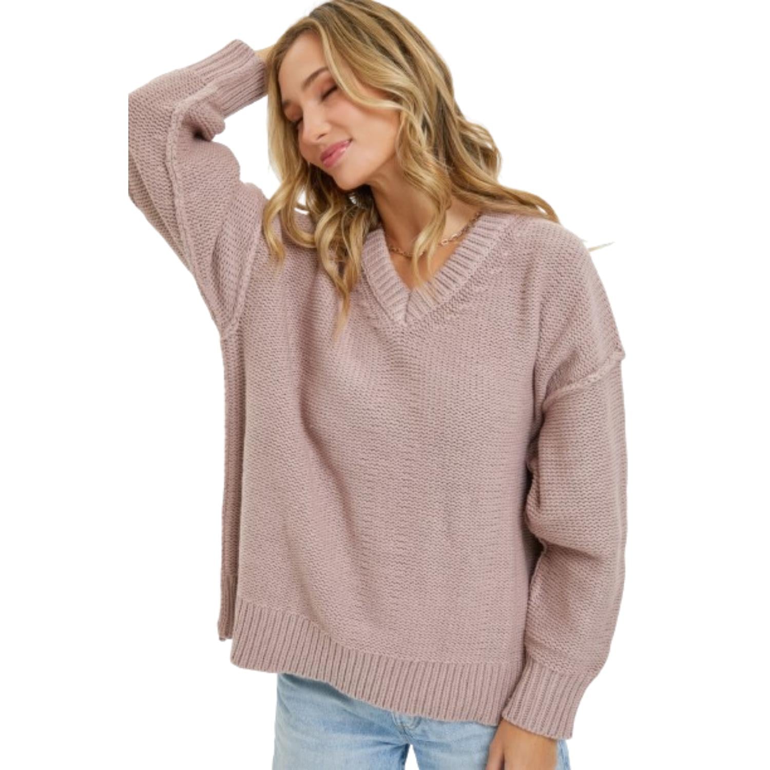 Свитер оверсайз с V-образным вырезом FASHNZFAB, цвет mauve 
Свитер оверсайз с V-образным вырезом FASHNZFAB, цвет mauve