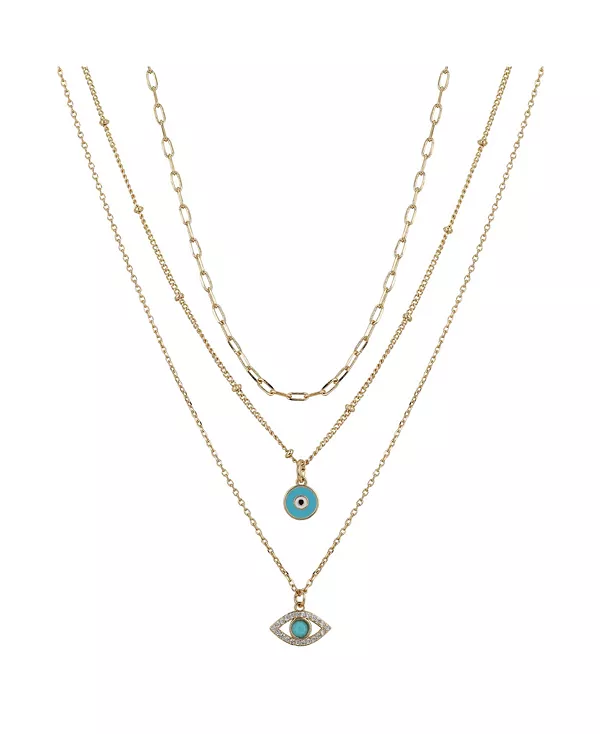 Комплект из трех посеребренных подвесок-ожерельев с бирюзовыми кристаллами от сглаза Unwritten, gold-plated
Комплект из трех посеребренных подвесок-ожерельев с бирюзовыми кристаллами от сглаза Unwritten, gold-plated