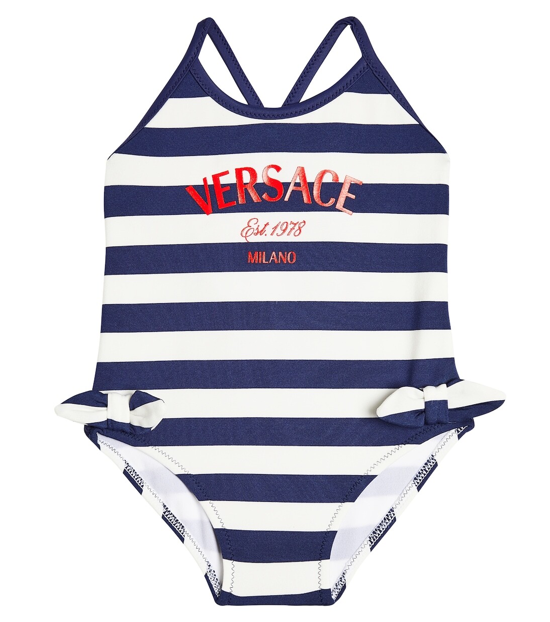 Купальник в полоску с логотипом baby Versace, синий
Купальник в полоску с логотипом baby Versace, синий