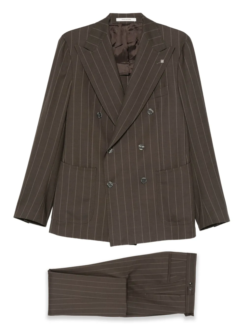 Двубортный костюм в тонкую полоску Tagliatore, коричневый
Двубортный костюм в тонкую полоску Tagliatore, коричневый