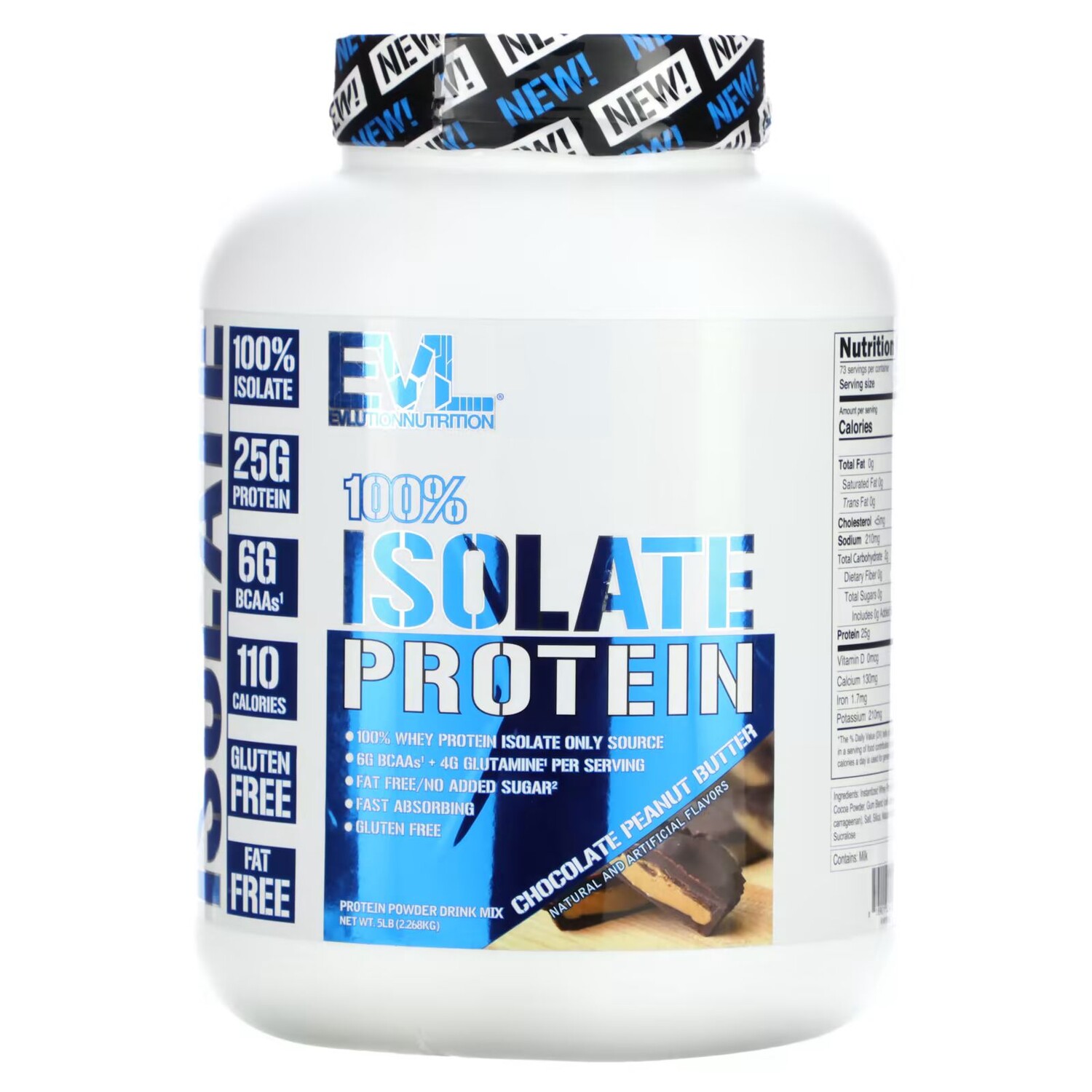 100% Изолят белка, шоколадно-арахисовое масло, 5 фунтов (2,268 кг) Evlution Nutrition
100% Изолят белка, шоколадно-арахисовое масло, 5 фунтов (2,268 кг) Evlution Nutrition