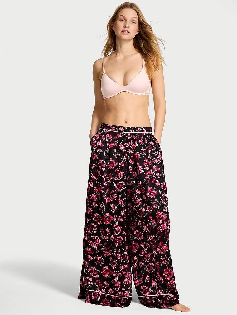 Пижамные брюки-палаццо из глянцевого атласа Victoria'S Secret, black/pretty blossom floral print
Пижамные брюки-палаццо из глянцевого атласа Victoria'S Secret, black/pretty blossom floral print