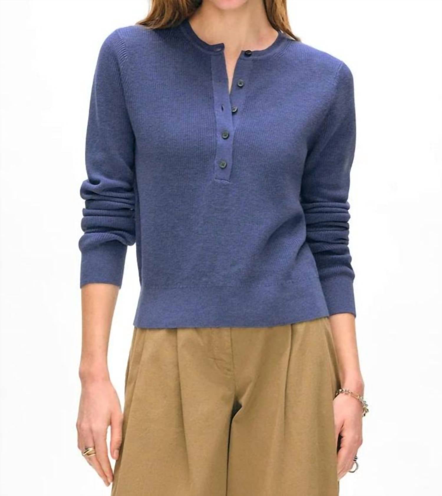 Тонкий хлопковый ребристый свитер хенли цвета винтажного индиго White + Warren
Тонкий хлопковый ребристый свитер хенли цвета винтажного индиго White + Warren