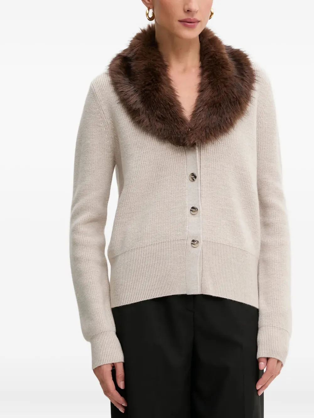 Кардиган в рубчик с воротником из искусственного меха Blugirl, нейтральный
Кардиган в рубчик с воротником из искусственного меха Blugirl, нейтральный