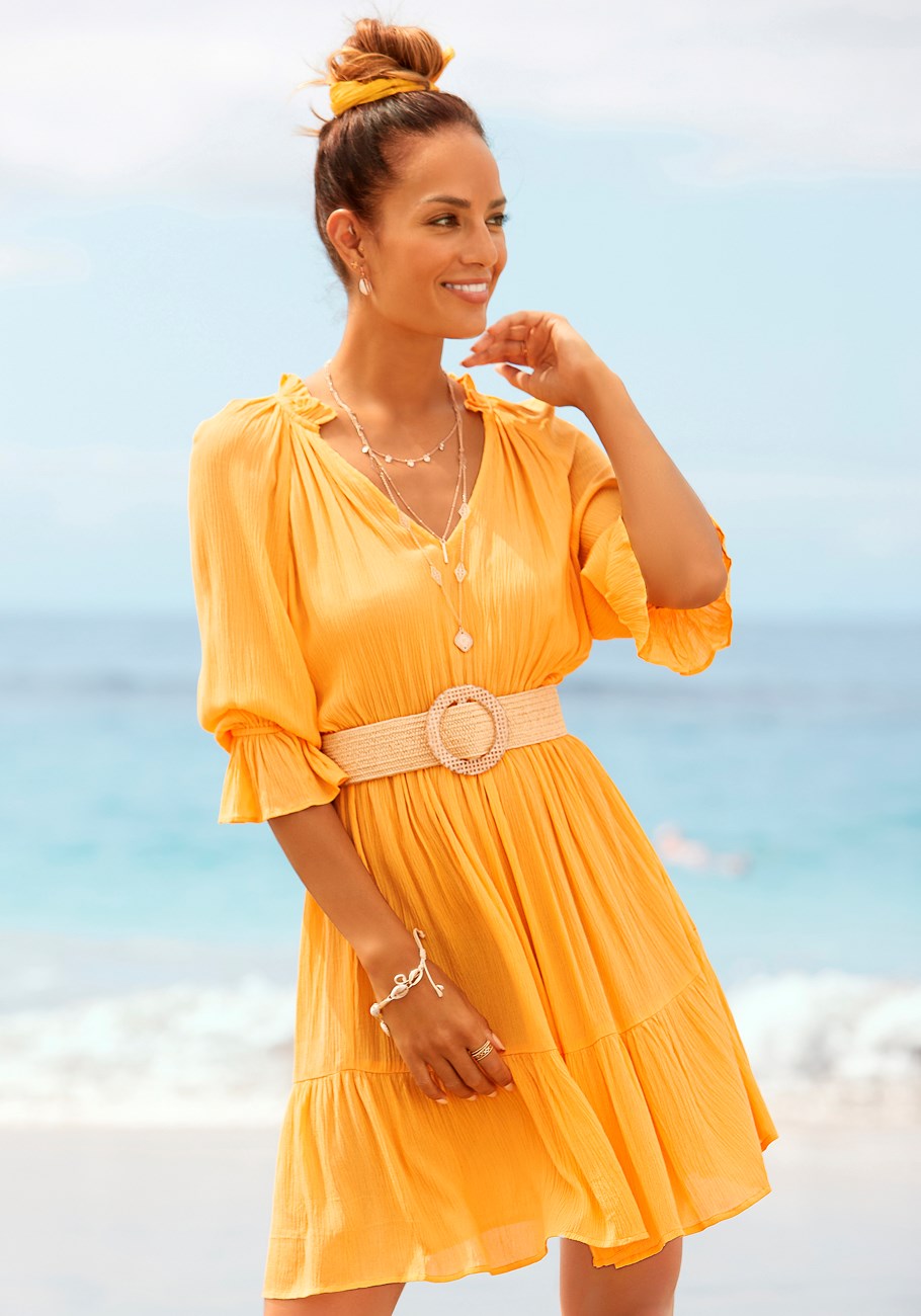 LASCANA Женское платье с оборками и рукавами 3/4, желтый
LASCANA Женское платье с оборками и рукавами 3/4, желтый