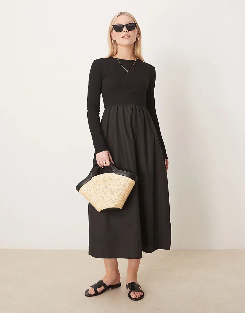 Потертое черное платье-миди с длинными рукавами и поплиновой юбкой Threadbare
Потертое черное платье-миди с длинными рукавами и поплиновой юбкой Threadbare