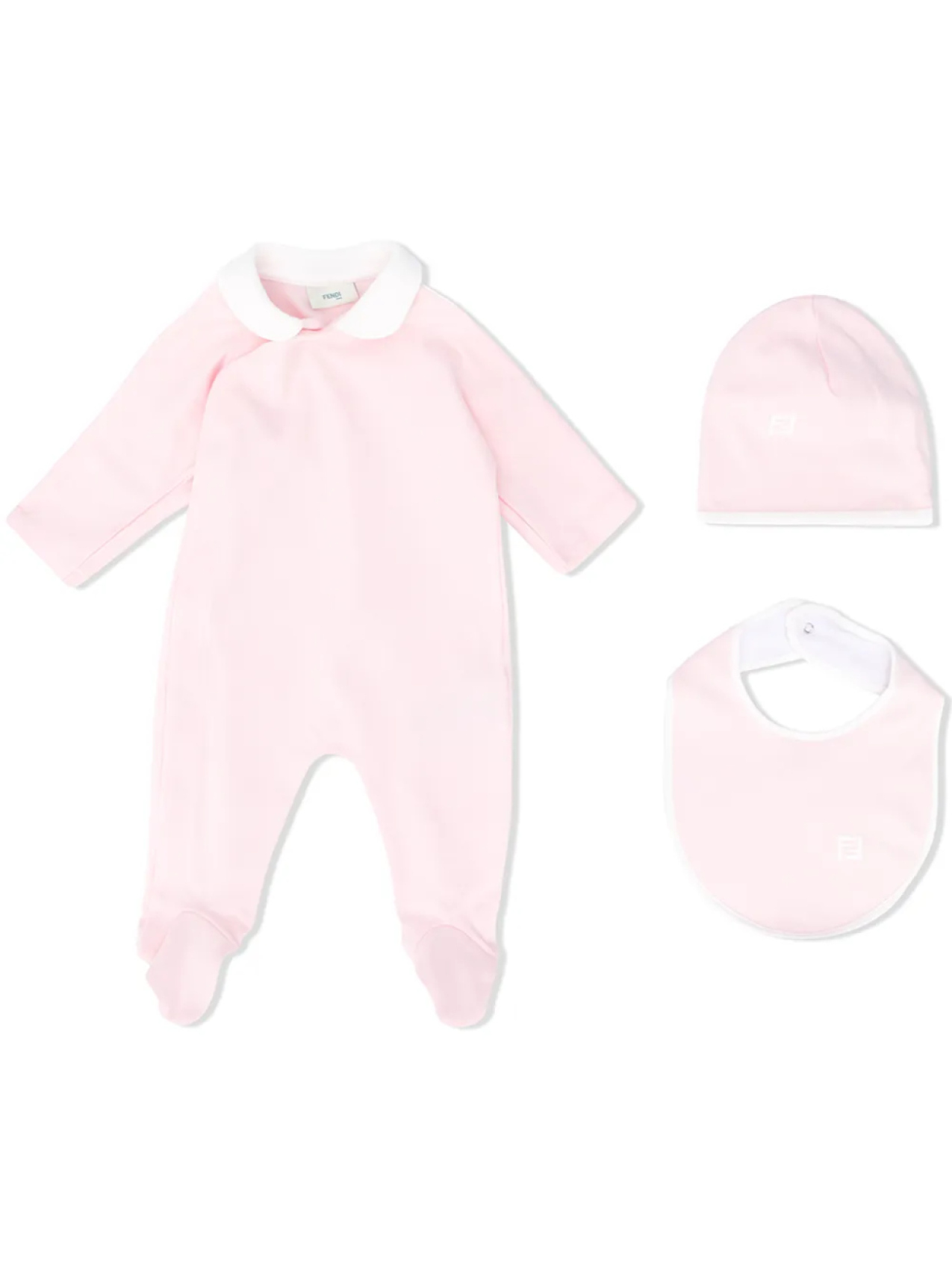 Комплект из комбинезона, шапки и нагрудника Fendi Kids, розовый
Комплект из комбинезона, шапки и нагрудника Fendi Kids, розовый
