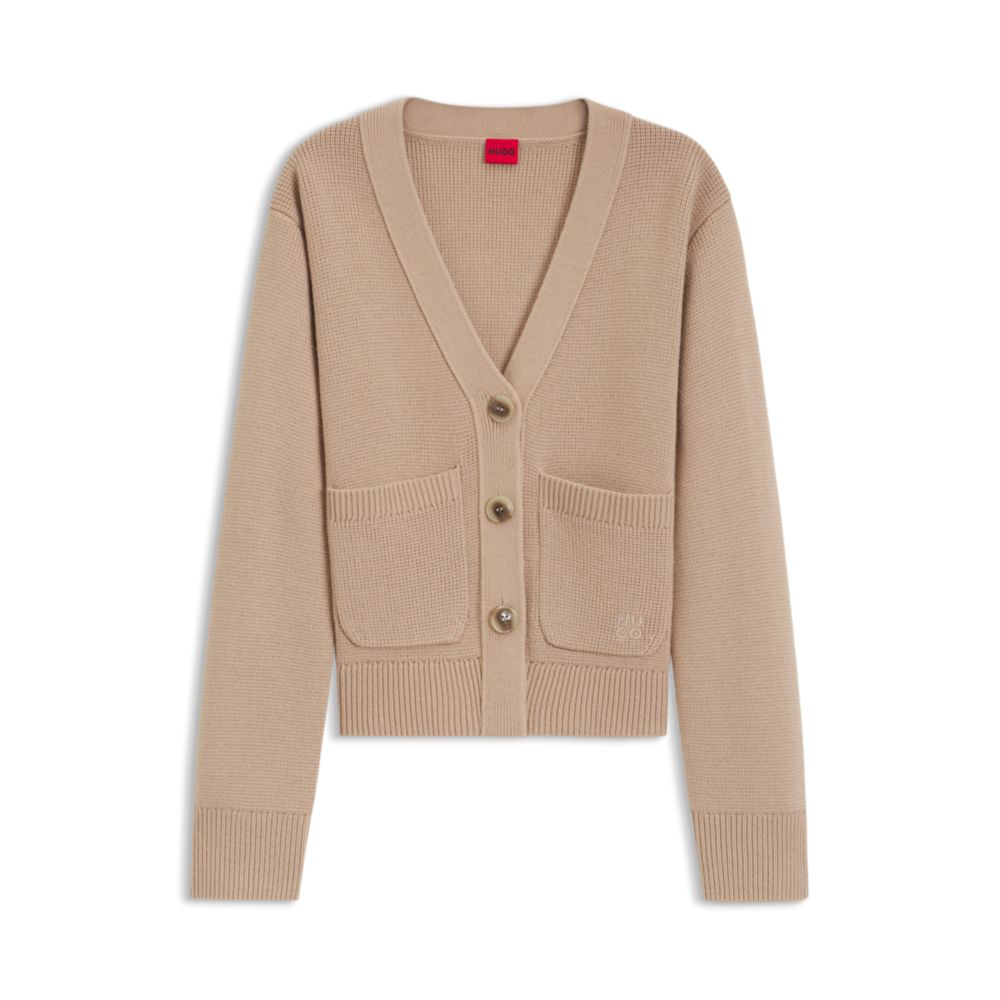 Шерстяной кардиган с вышитым логотипом HUGO, светло-коричневый 
Шерстяной кардиган с вышитым логотипом HUGO, светло-коричневый