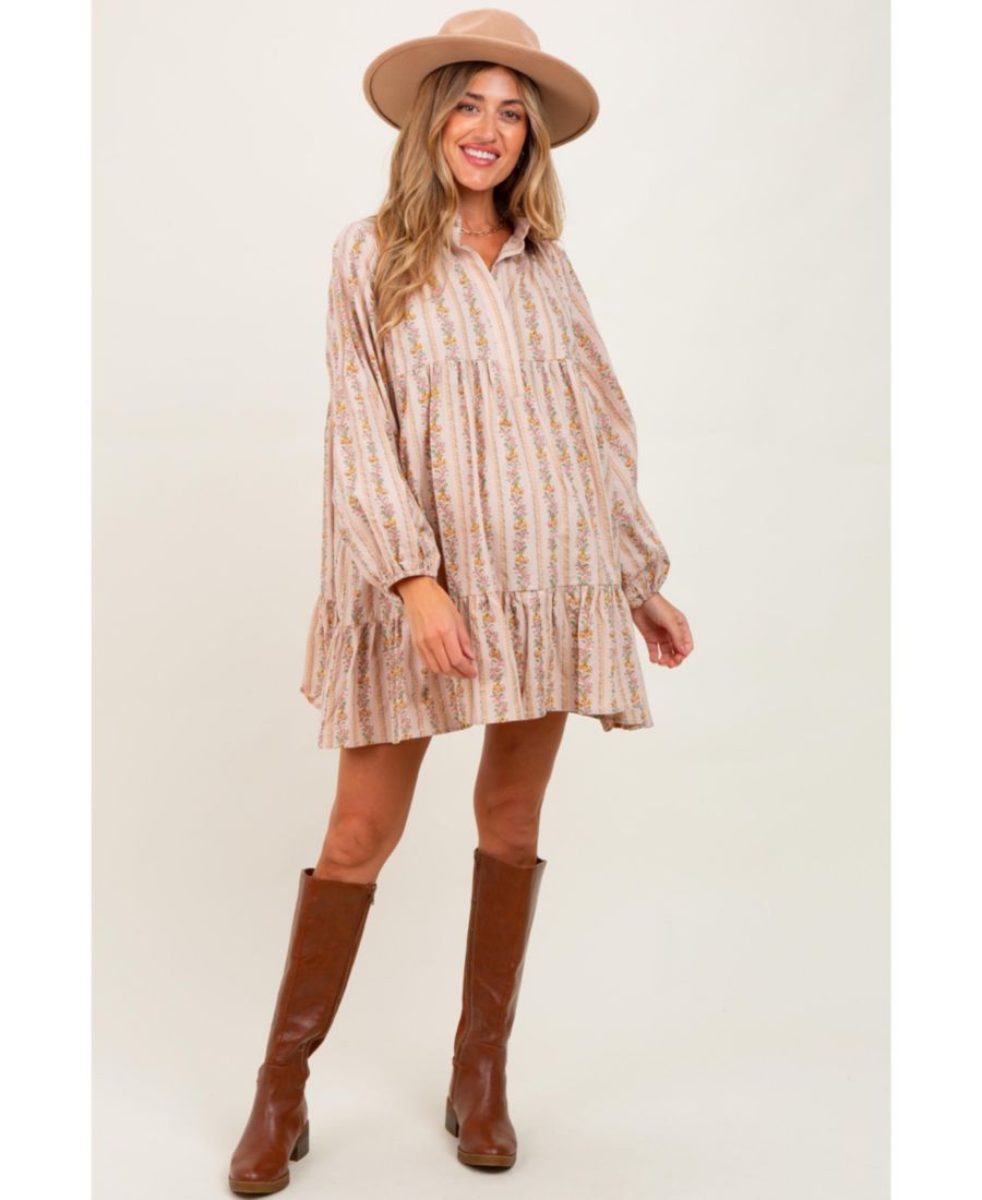 Платье-рубашка для беременных бежевого цвета с цветочным принтом и сборками, с частично застегнутыми пуговицами Pinkblush, Beige
Платье-рубашка для беременных бежевого цвета с цветочным принтом и сборками, с частично застегнутыми пуговицами Pinkblush, Beige