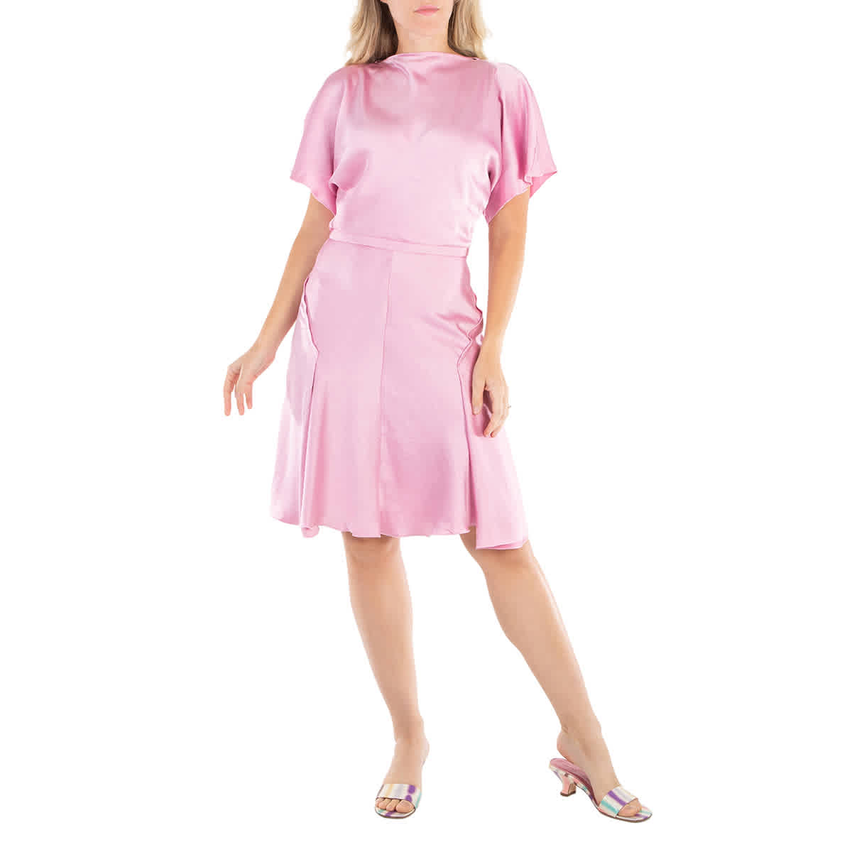 Виктория Бекхэм Платье с драпированными рукавами атласной отделкой Victoria Beckham, розовый 
Виктория Бекхэм Платье с драпированными рукавами атласной отделкой Victoria Beckham, розовый