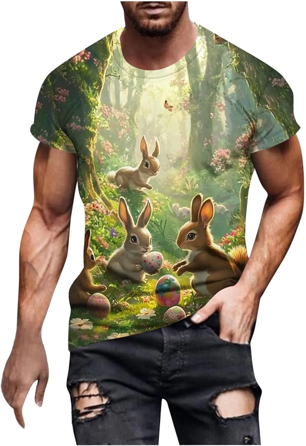 Мужская пасхальная футболка с коротким рукавом и забавным принтом с кроликом
Мужская пасхальная футболка с коротким рукавом и забавным принтом с кроликом