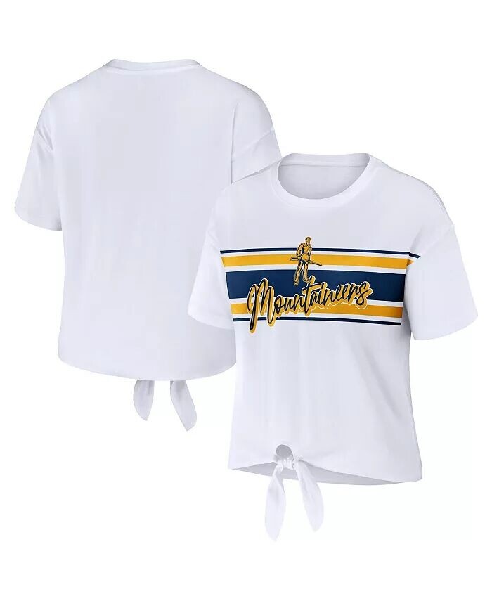 Женская белая укороченная футболка West Virginia Mountaineers в полоску спереди с узлом Wear By Erin Andrews
Женская белая укороченная футболка West Virginia Mountaineers в полоску спереди с узлом Wear By Erin Andrews