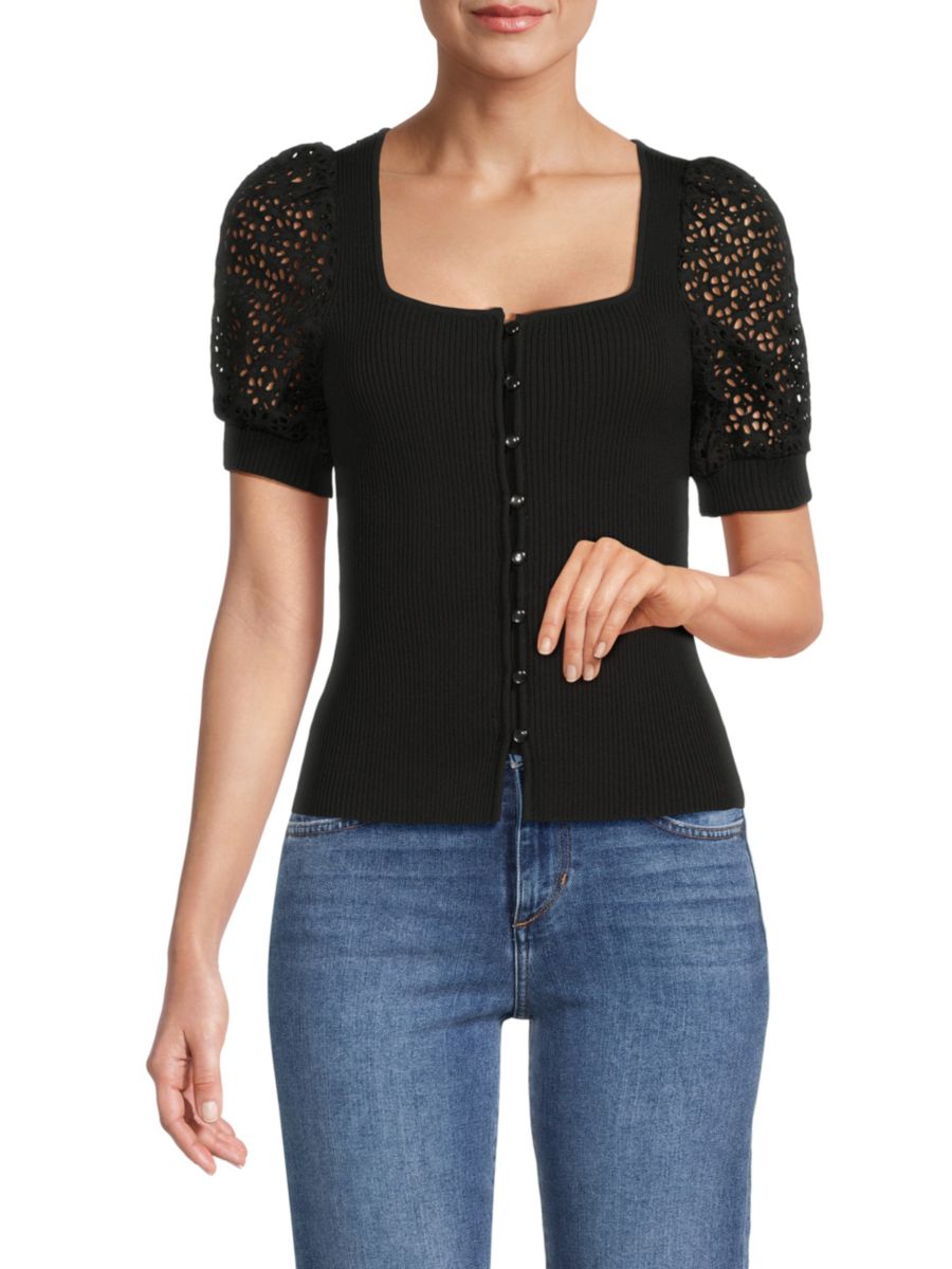 Топ с люверсами на рукавах Design 365, черный
Топ с люверсами на рукавах Design 365, черный