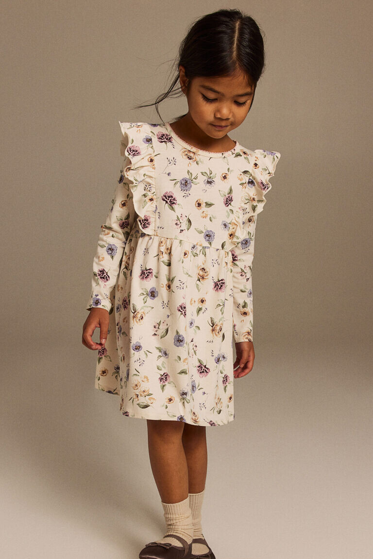 Платье из джерси с воланами H&M, белый 
Платье из джерси с воланами H&M, белый