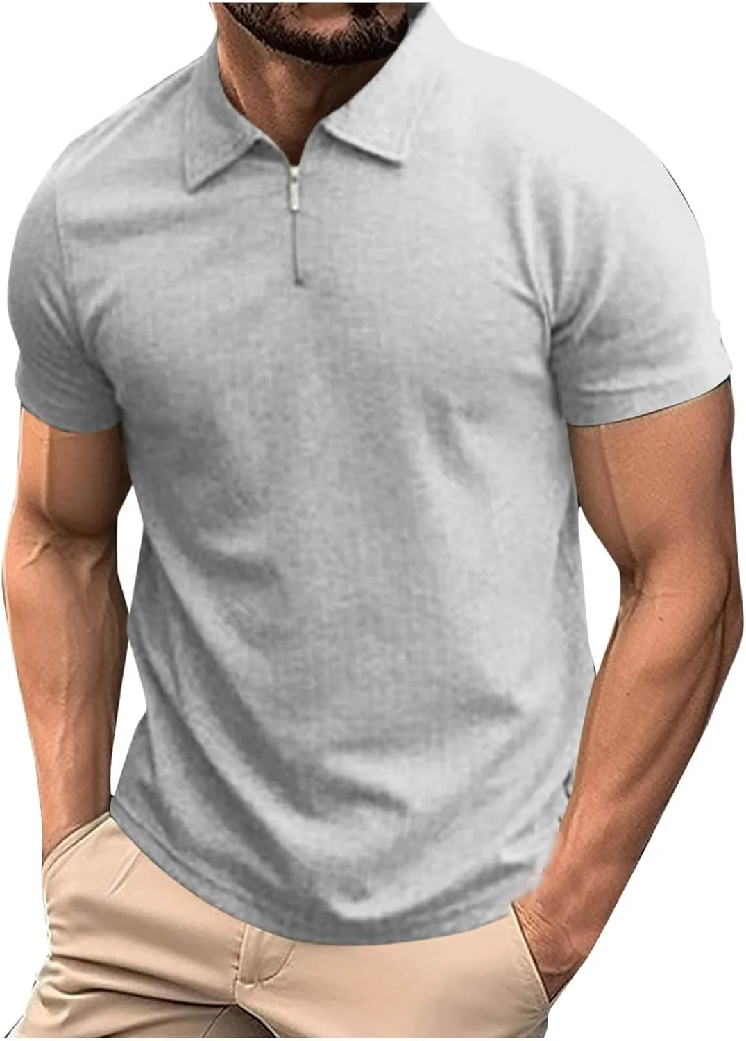 Мужская поло Slim Fit с молнией и коротким рукавом
Мужская поло Slim Fit с молнией и коротким рукавом