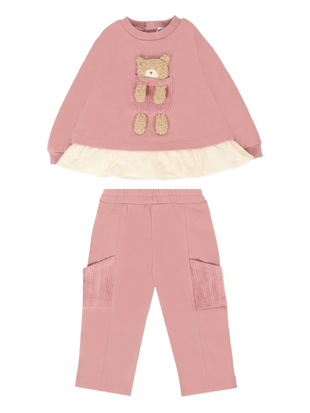 Спортивный костюм с аппликацией в виде медведя и оборками Mayoral, розовый
Спортивный костюм с аппликацией в виде медведя и оборками Mayoral, розовый