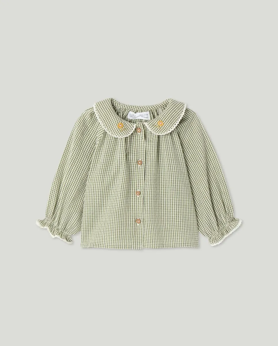 Рубашка в клетку с длинными рукавами и вышитым воротником для маленькой девочки Baby El Corte Inglés, светло-зеленый
Рубашка в клетку с длинными рукавами и вышитым воротником для маленькой девочки Baby El Corte Inglés, светло-зеленый