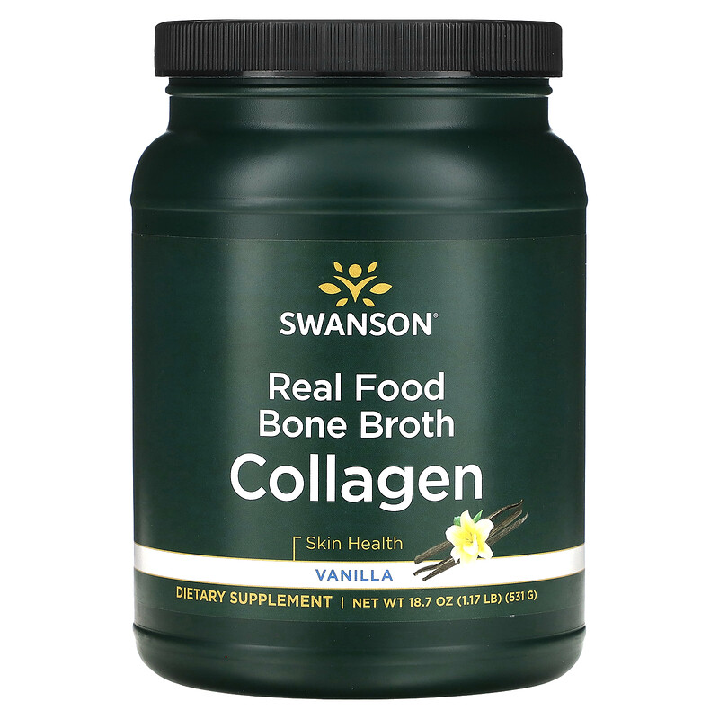 Swanson, Real Food Bone Broth Collagen, ваниль, 531 г (1,17 фунта)
Swanson, Real Food Bone Broth Collagen, ваниль, 531 г (1,17 фунта)