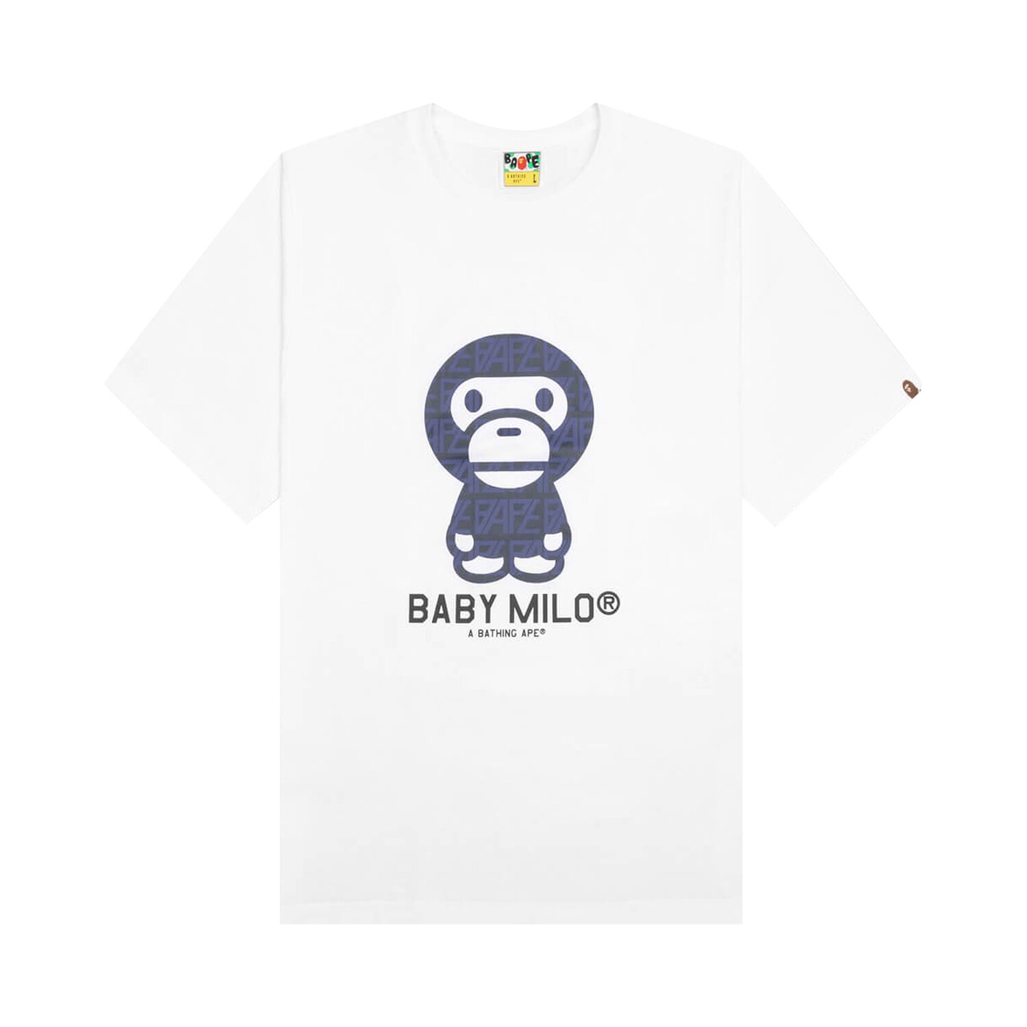 Футболка Baby Milo с логотипом BAPE, цвет Белый/Темно-синий 
Футболка Baby Milo с логотипом BAPE, цвет Белый/Темно-синий