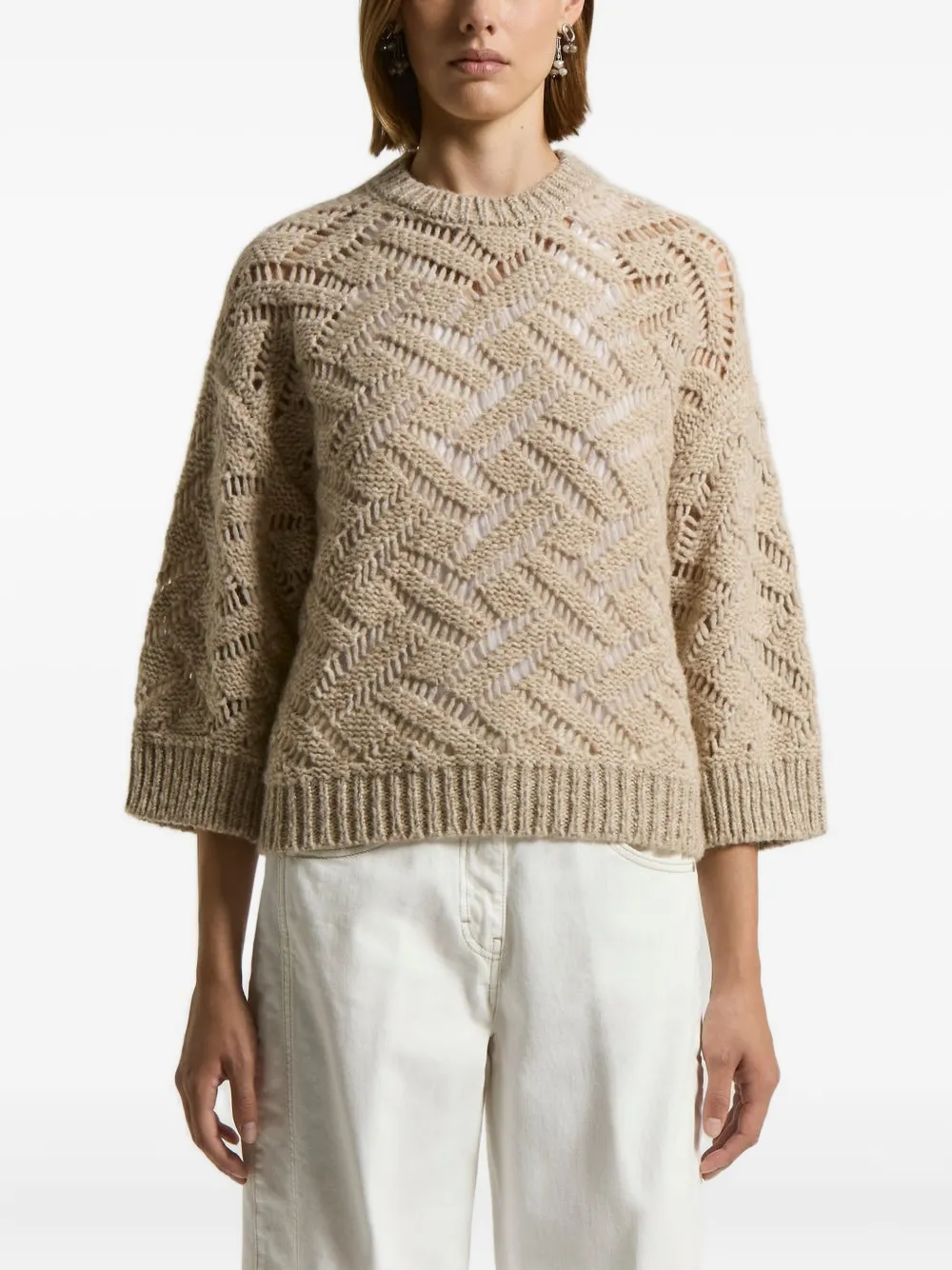 Ажурный свитер с шевронным узором Peserico, нейтральный
Ажурный свитер с шевронным узором Peserico, нейтральный