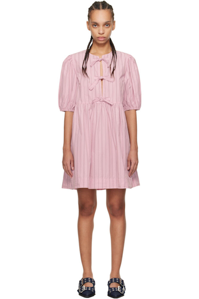 Мини-платье из хлопка в розовую полоску с бантом GANNI
Мини-платье из хлопка в розовую полоску с бантом GANNI