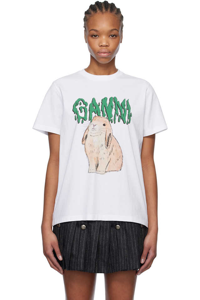 Графическая футболка с кроликом Ganni, белый
Графическая футболка с кроликом Ganni, белый