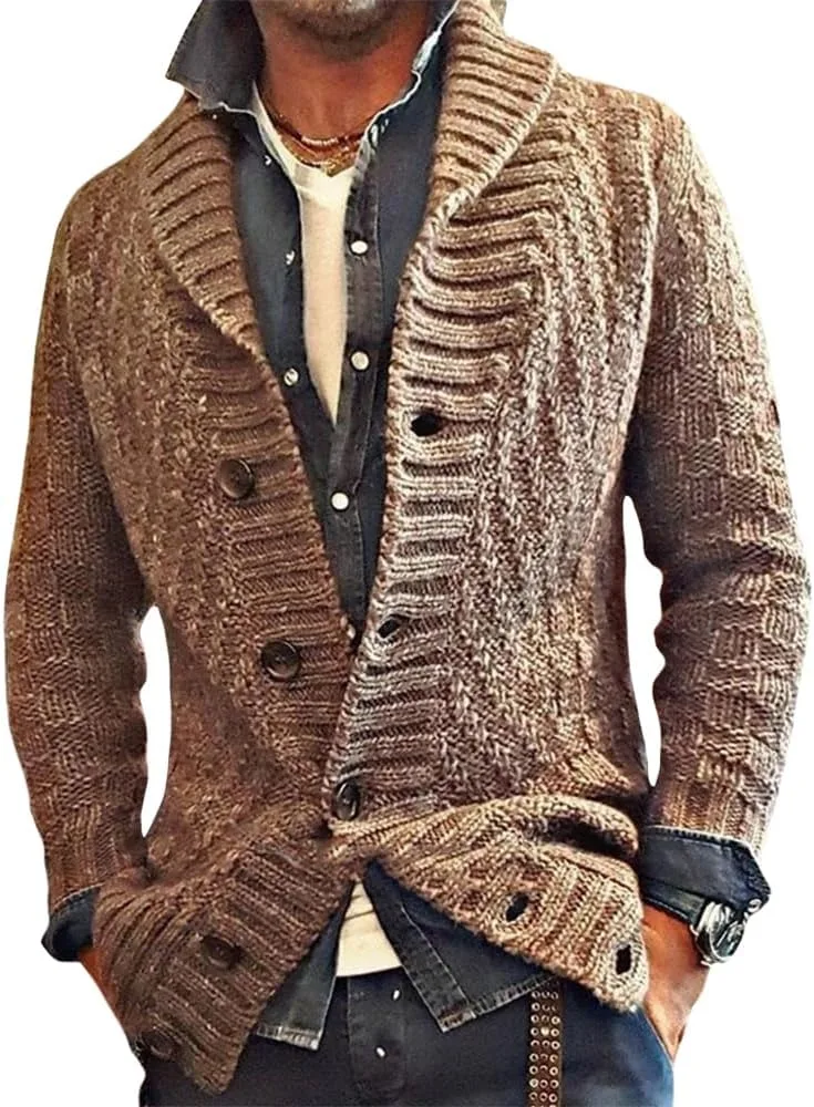 Мужской кардиган с воротником шаль и кабельной вязкой DMOYALA
Мужской кардиган с воротником шаль и кабельной вязкой DMOYALA