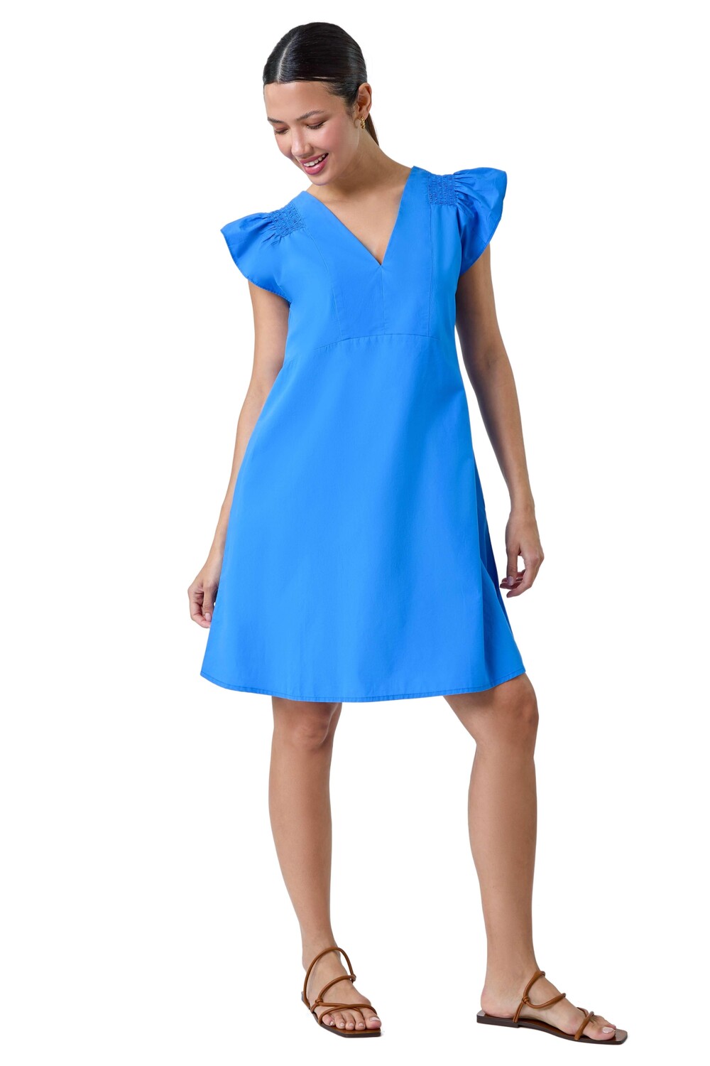 Простое хлопковое платье с карманами и оборками на рукавах Roman, синий
Простое хлопковое платье с карманами и оборками на рукавах Roman, синий