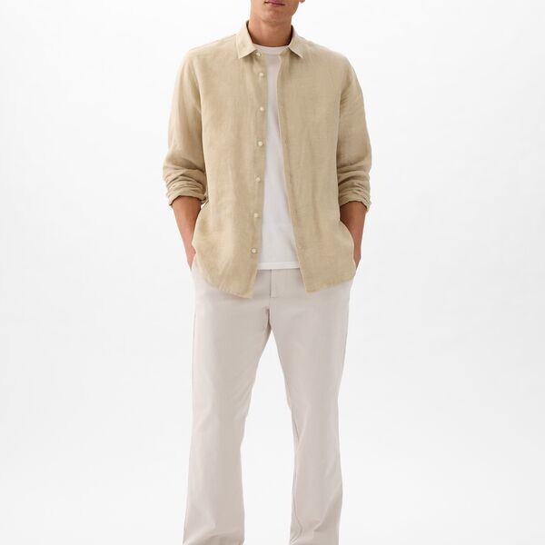 Рубашка regular-fit из льна Gap, бежевый 
Рубашка regular-fit из льна Gap, бежевый