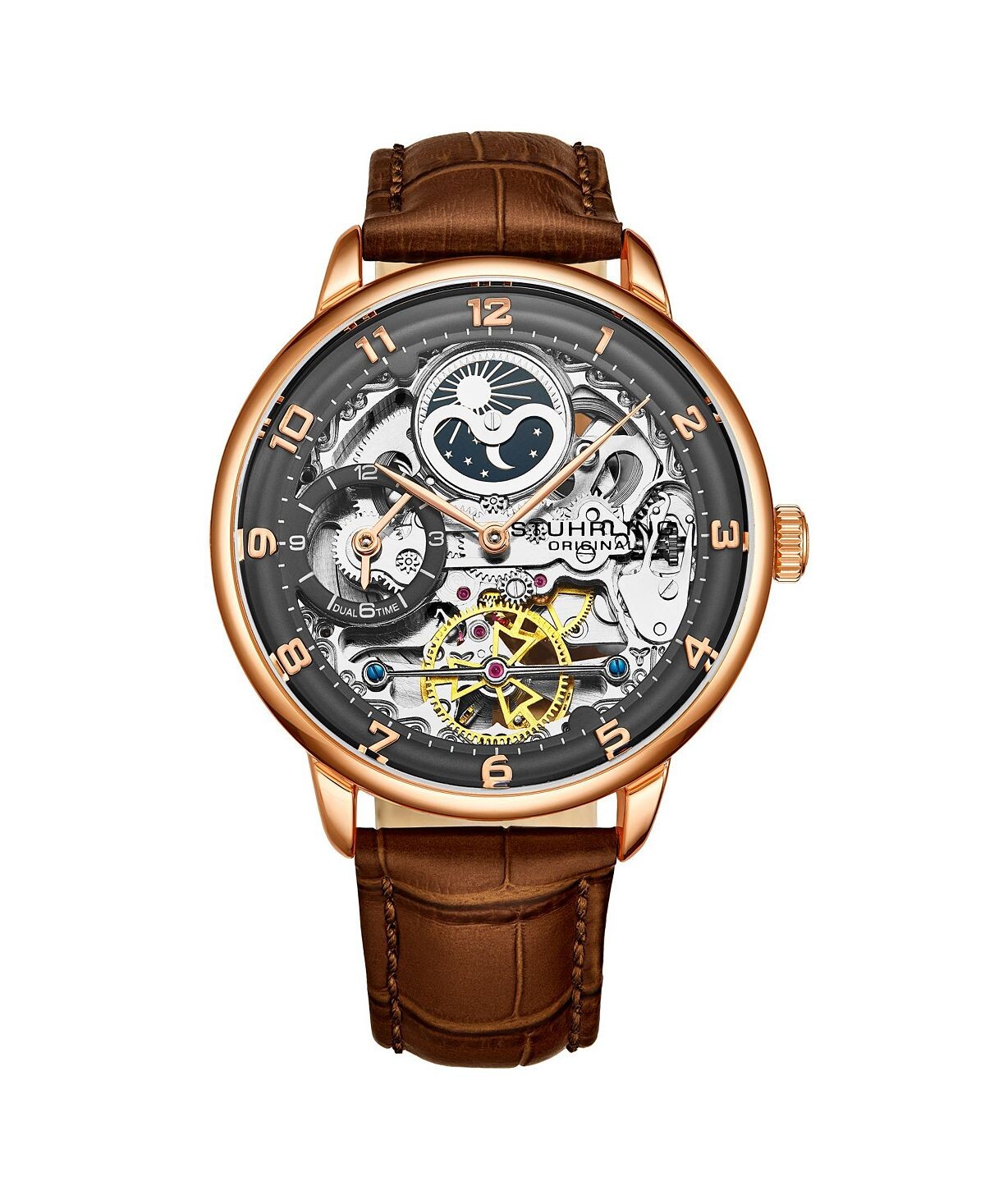 Мужские часы с темно-коричневым кожаным ремешком, 40 мм Stuhrling 
Мужские часы с темно-коричневым кожаным ремешком, 40 мм Stuhrling