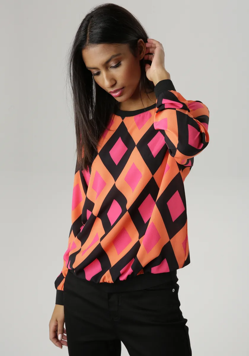 Блузка-рубашка Aniston SELECTED с однотонными манжетами и узором в стиле ретро, розовый
Блузка-рубашка Aniston SELECTED с однотонными манжетами и узором в стиле ретро, розовый