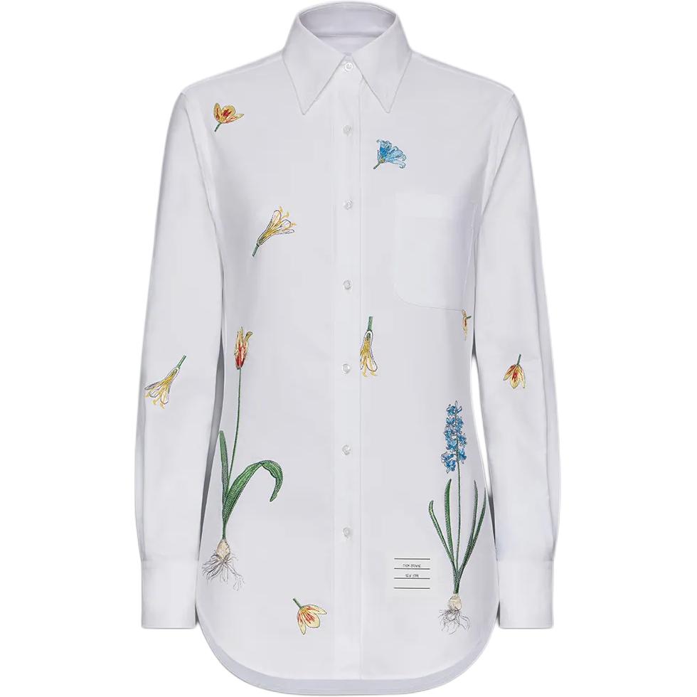 Хлопковая рубашка с цветочной вышивкой THOM BROWNE, белый
Хлопковая рубашка с цветочной вышивкой THOM BROWNE, белый