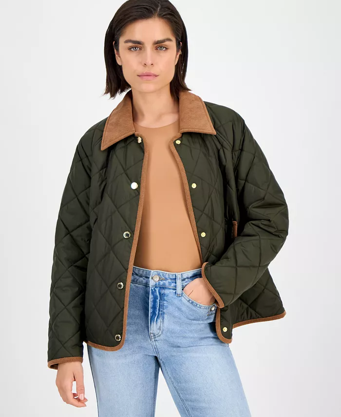 Женское двухстороннее стеганое пальто с отделкой из вельвета London Fog, зеленый
Женское двухстороннее стеганое пальто с отделкой из вельвета London Fog, зеленый