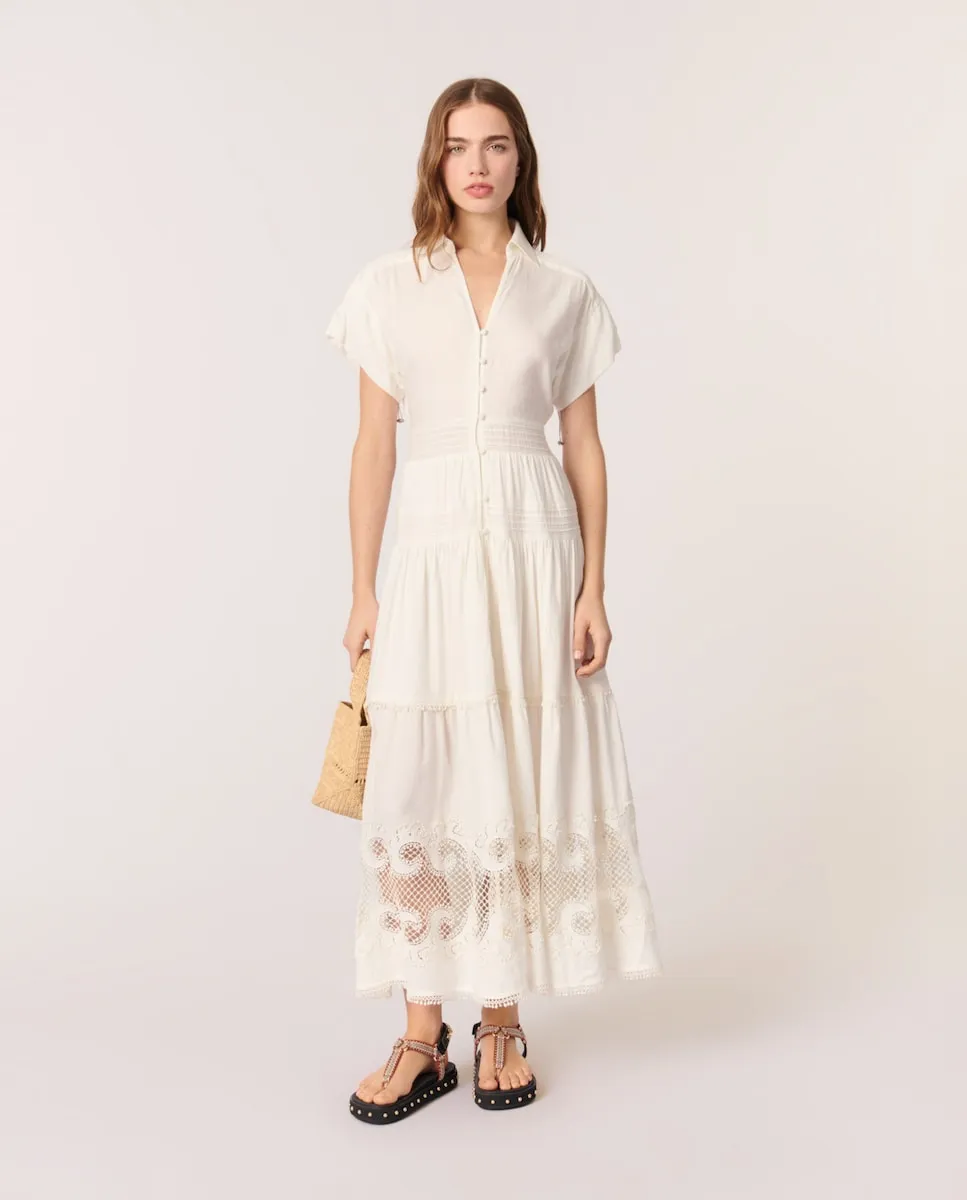 Длинное вышитое платье с оборками Maje, белый
Длинное вышитое платье с оборками Maje, белый