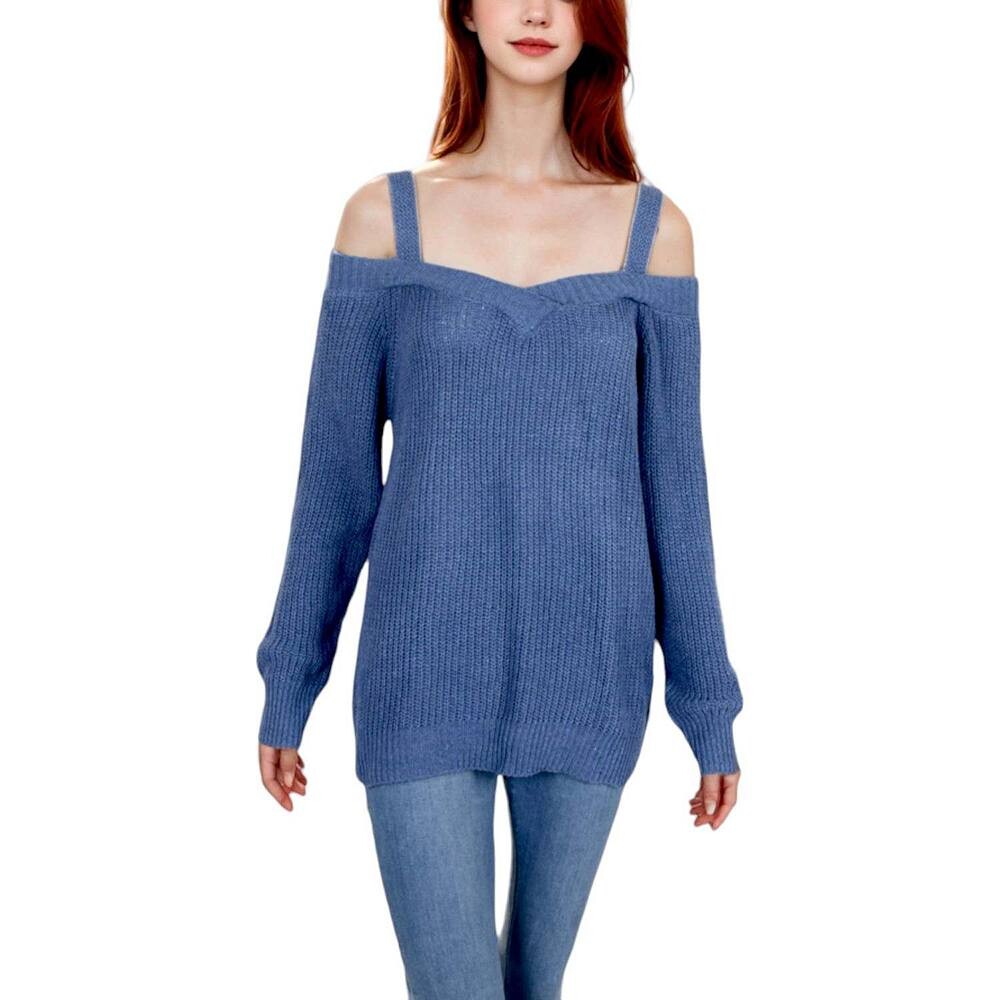 Женский вязаный пуловер с длинными рукавами и открытыми плечами Anna-Kaci, синий
Женский вязаный пуловер с длинными рукавами и открытыми плечами Anna-Kaci, синий