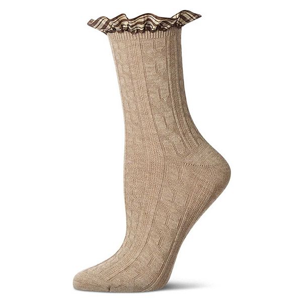 Женские носки из шерстяной смеси в клетку с манжетой-рюшем и цепным стежком Memoi, Taupe
Женские носки из шерстяной смеси в клетку с манжетой-рюшем и цепным стежком Memoi, Taupe