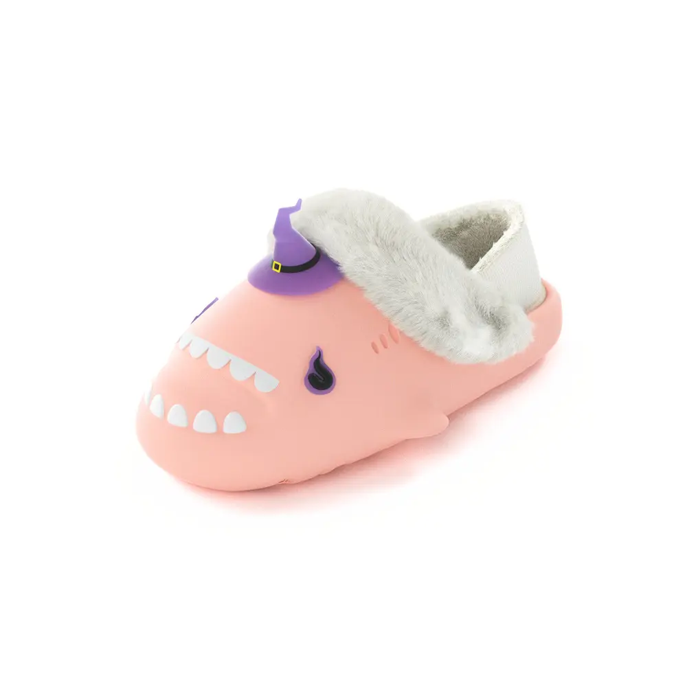 HelloSlippers Акула Зимние Шаркикс Зимняя шляпа ведьмы, закрытые тапочки на каблуке унисекс розовые, цвет Pink