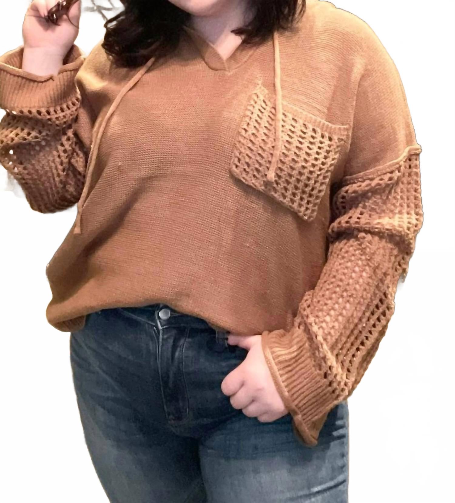 Открытый вязаный худи плюс в коричневом SHE + SKY
Открытый вязаный худи плюс в коричневом SHE + SKY