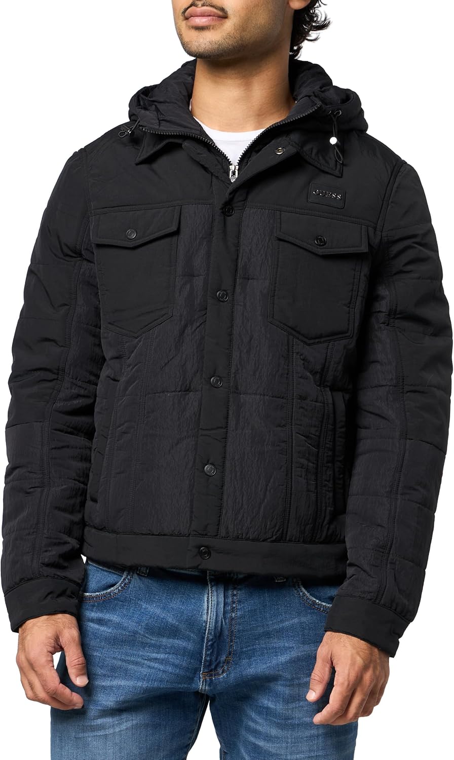 GUESS мужская куртка Michele Padded Trucker из легкого плотного нейлона, Jet Black
GUESS мужская куртка Michele Padded Trucker из легкого плотного нейлона, Jet Black