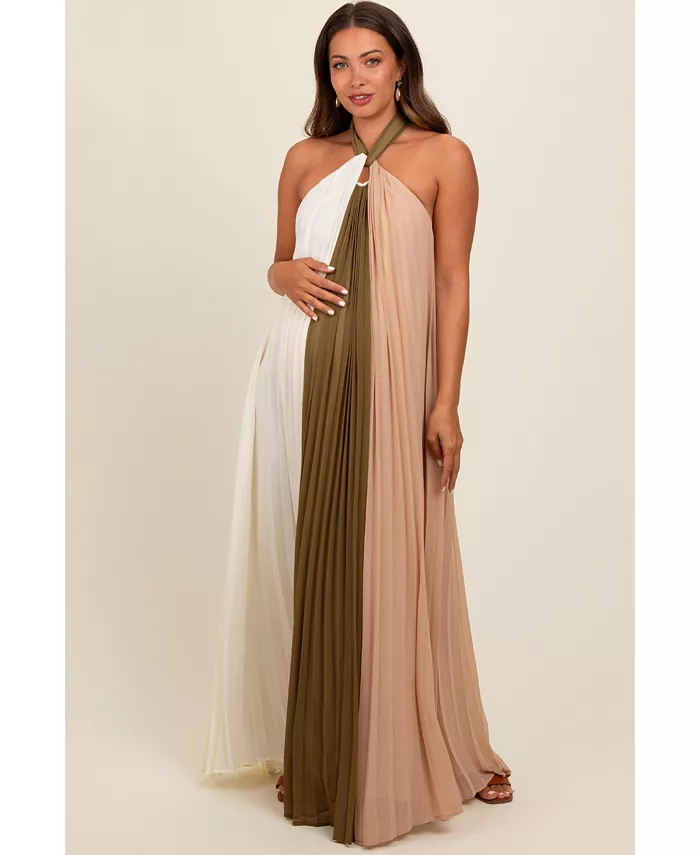 Беременное оливковое платье макси с плиссированными вставками и бретелями халтер Pinkblush, зеленый
Беременное оливковое платье макси с плиссированными вставками и бретелями халтер Pinkblush, зеленый