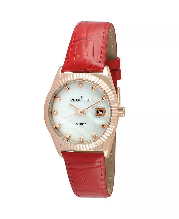 Женские часы 36 мм с красным рифленым безелем и кожаным ремешком - циферблат из перламутра Peugeot
Женские часы 36 мм с красным рифленым безелем и кожаным ремешком - циферблат из перламутра Peugeot