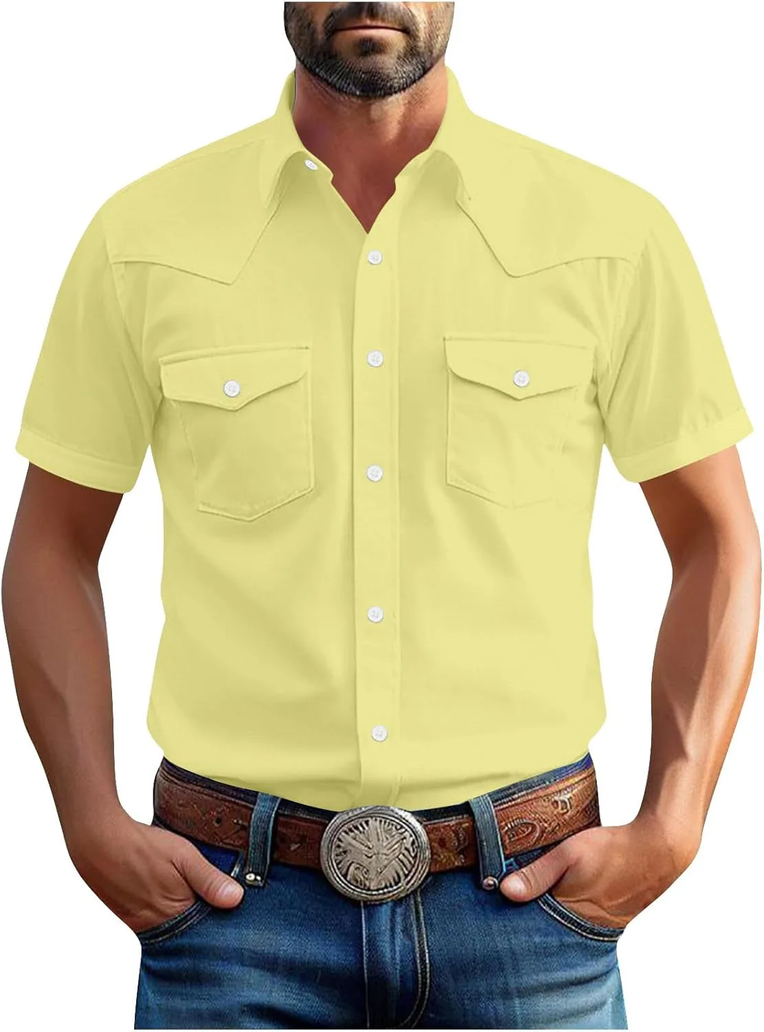 Мужская рубашка Western Casual с коротким рукавом и карманами
Мужская рубашка Western Casual с коротким рукавом и карманами