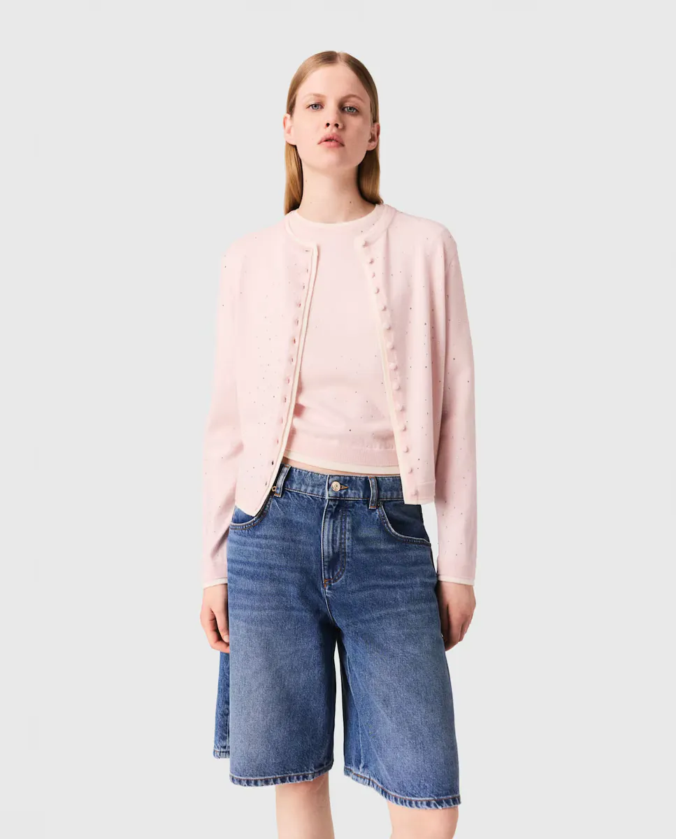 Женский кардиган со стразами и обтянутыми пуговицами Maje, розовый
Женский кардиган со стразами и обтянутыми пуговицами Maje, розовый