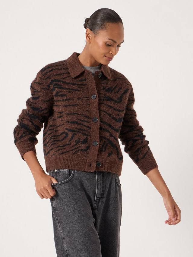 Вязаный кардиган с воротником под животный принт из шерстяной смеси HUSH, Dark Brown
Вязаный кардиган с воротником под животный принт из шерстяной смеси HUSH, Dark Brown